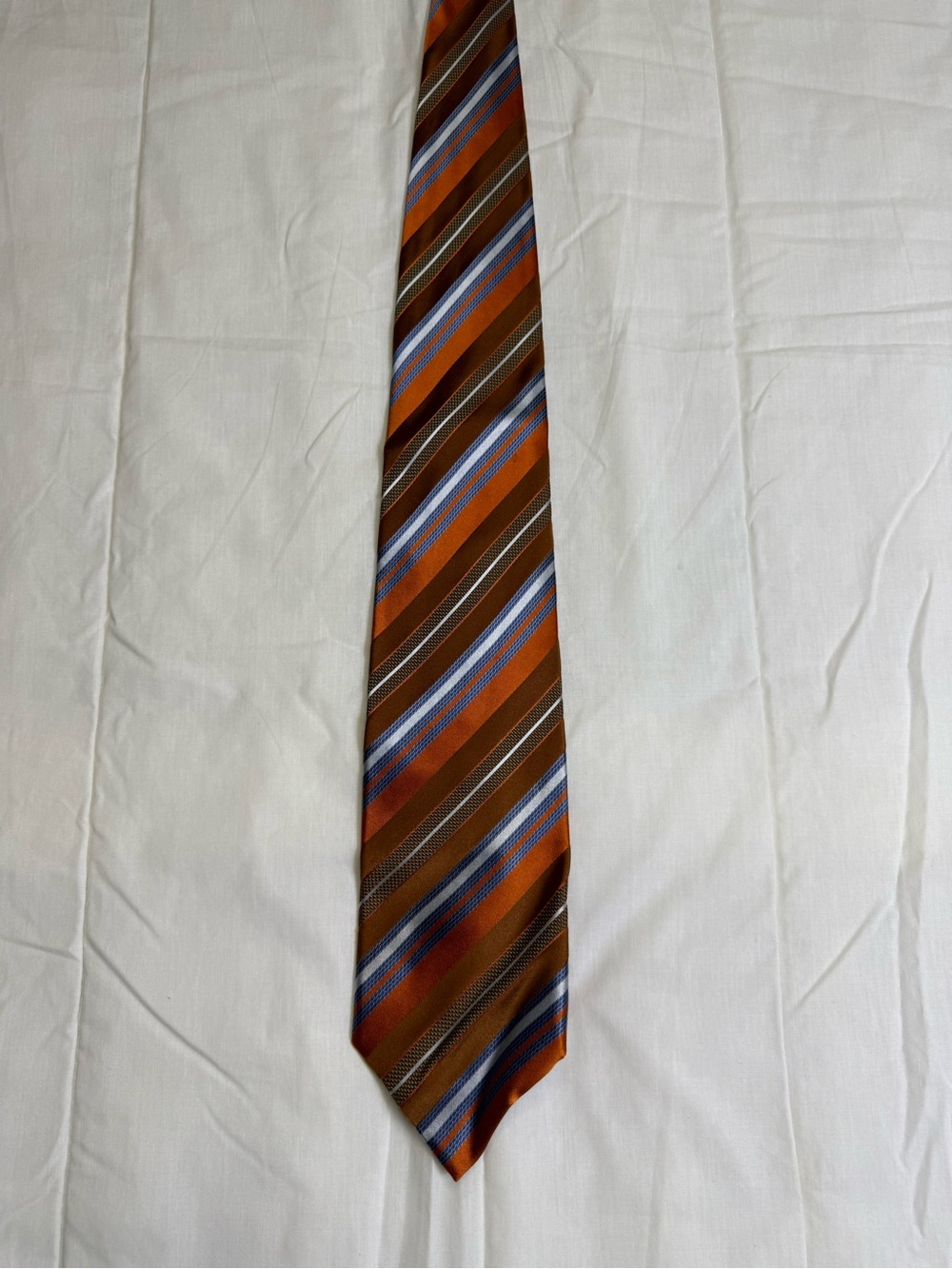 Ermenegildo Zegna Orange, Blue and Brown Striped Silk Tie